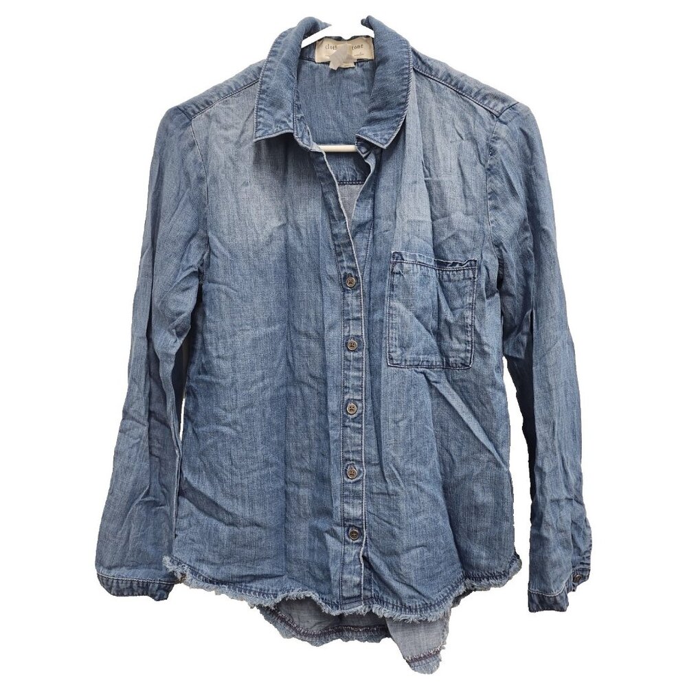 Cloth & Stone Womens Shirt XS Blue Chambray Long Sleeve Tethered Hem Preppy